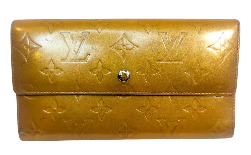 Louis Vuitton Vernis Sarah Wallet Beige Monogram w/ Chain + Gift Bag